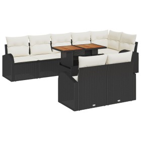 Juego de Comedor de Jardín de 9 Piezas con Cojines Negro Poliratán Acacia von , Outdoor-Sofas - Ref: Foro24-3349599, Preis: 6...