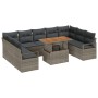 Juego de Sofá de Jardín de 10 Piezas con Cojines Gris Poliratán Acacia, Sofá de Jardín de 2 Plazas con Cojines Gris Poliratán...