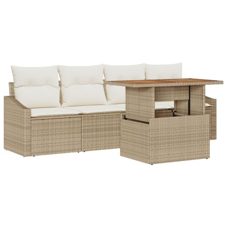 Juego de Comedor de Jardín de 5 Piezas con Cojines Beige Ratán von , Outdoor-Sofas - Ref: Foro24-3349770, Preis: 362,44 €, Ra...