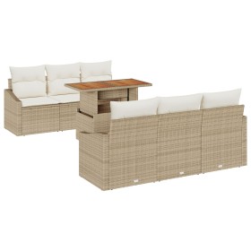 Juego de Comedor de Jardín de 7 Piezas con Cojines de Ratán Poliéster Beige y Acacia von , Outdoor-Sofas - Ref: Foro24-334978...