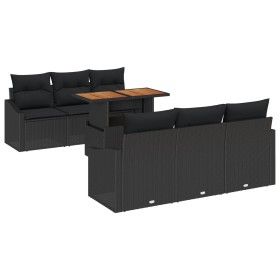 Conjunto de comedor de jardín de 7 piezas con cojines Negro Ratán Polí Acacia von , Outdoor-Sofas - Ref: Foro24-3349785, Prei...