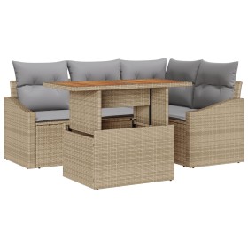 Conjunto de Comedor de Jardín de 5 Piezas con Cojines Beige Polirratán Acacia by , Outdoor sofas - Ref: Foro24-3349832, Price...