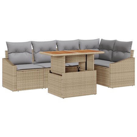 Juego de Comedor de Jardín de 6 Piezas con Cojines Beige de Poliratán y Acacia by , Outdoor sofas - Ref: Foro24-3349839, Pric...