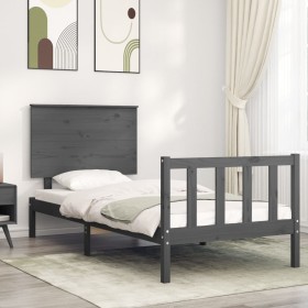 Estructura de cama con cabecero madera maciza gris 100x200 cm