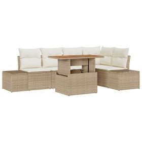 Juego de Comedor de Jardín de 6 Piezas con Cojines Beige de Ratan Sintético de Acacia de , Sofás de exterior - Ref: Foro24-33...