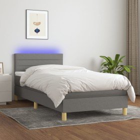 Cama box spring con colchón y LED tela gris oscuro 90x200 cm Cama box spring con colchón y LED tela gris oscuro 90x200 cm