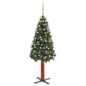 Árbol de Navidad delgado con luces y bolas verde 180 cm