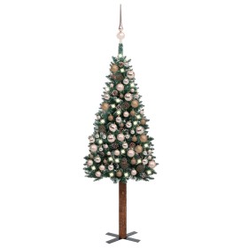 Árbol de Navidad delgado con luces y bolas verde 150 cm