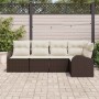 Conjunto de sofá de jardín con cojín 5 pcs Marrón Poliratán