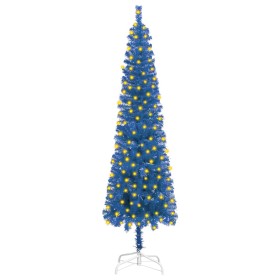 Árbol de Navidad estrecho con LEDs azul 210 cm