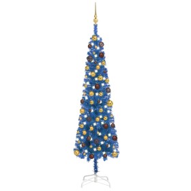 Árbol de Navidad delgado con LEDs y bolas azul 180