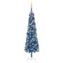 Árbol de Navidad delgado con LEDs y bolas azul 180 cm