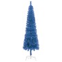 Árbol de Navidad delgado con LEDs y bolas azul 180 cm