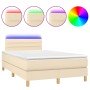 Cama box spring con colchón y LED tela crema 120x200 cm