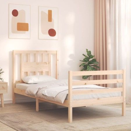 Bed frame with solid wood headboard 90x200 cm by vidaXL, Beds and slatted bases - Ref: Foro24-3194556, Price: 92,06 €, Discou...