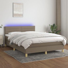 Cama box spring colchón y luces LED tela gris taupe 140x190 cm Cama box spring colchón y luces LED tela gris taupe 140x190 cm