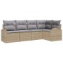 Conjunto de sofá de jardín con cojín 5 pcs Beige Poliratán