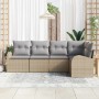 Conjunto de sofá de jardín con cojín 5 pcs Beige Poliratán