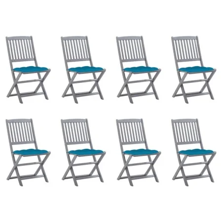 8 pcs folding garden chairs and solid acacia wood cushions by vidaXL, Garden chairs - Ref: Foro24-3078309, Price: 405,02 €, D...