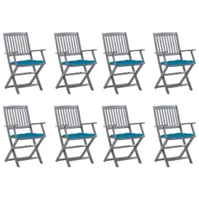 8 pcs folding garden chairs and solid acacia wood cushions by vidaXL, Garden chairs - Ref: Foro24-3078281, Price: 364,68 €, D...