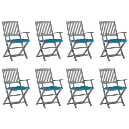8 pcs folding garden chairs and solid acacia wood cushions by vidaXL, Garden chairs - Ref: Foro24-3078281, Price: 364,68 €, D...
