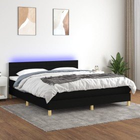 Cama box spring con colchón LED tela negro 180x200 cm Cama box spring con colchón LED tela negro 180x200 cm