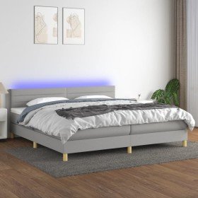 Cama box spring con colchón tela y LED gris claro 200x200 cm Cama box spring con colchón tela y LED gris claro 200x200 cm
