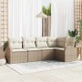 Conjunto de sofá de jardín con cojín 5 pcs Beige Poliratán