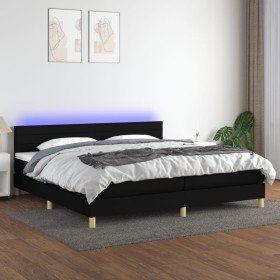 Cama box spring con colchón LED tela negro 200x200 cm en Camas y somieres | Comprar online en Foro24