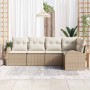Conjunto de sofá de jardín con cojín 5 pcs Beige Poliratán
