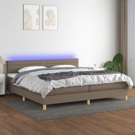 Cama box spring con colchón LED tela gris taupe 200x200 cm Cama box spring con colchón LED tela gris taupe 200x200 cm