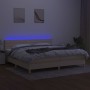 Cama box spring con colchón y LED tela crema 200x200 cm