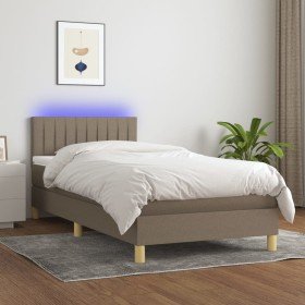 Cama box spring con colchón LED tela gris taupe 80x200 cm Cama box spring con colchón LED tela gris taupe 80x200 cm