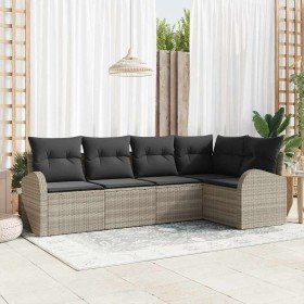 Conjunto de sofá de jardín con cojín 5 pcs Gris claro Poliratán