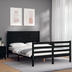 Estructura de cama con cabecero madera maciza negro 120x200 cm