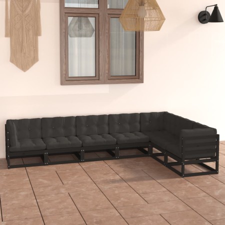 7-piece garden furniture set with black pine wood cushions by vidaXL, Garden sets - Ref: Foro24-3076798, Price: 787,96 €, Dis...