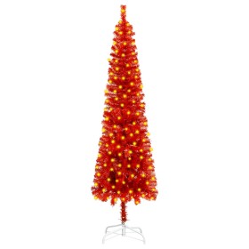 Árbol de Navidad estrecho con LEDs rojo 210 cm