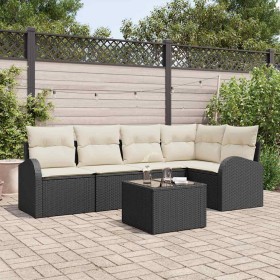 Conjunto de sofá de jardín con cojín 6 pcs Negro Poliratán