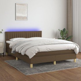 Cama box spring colchón luces LED tela marrón oscuro 140x190 cm Cama box spring colchón luces LED tela marrón oscuro 140x190 cm