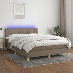 Cama box spring colchón y luces LED tela gris taupe 140x190 cm Cama box spring colchón y luces LED tela gris taupe 140x190 cm