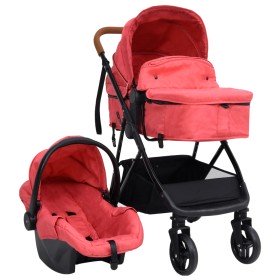 Carrito de bebés 3 en 1 de acero rojo y negro