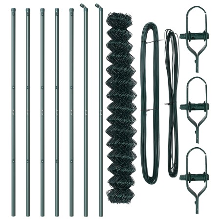 Valla de Cadena con 7 Postes 1.6x10 m Acero Galvanizado Verde de , Paneles de vallas - Ref: Foro24-3351073, Precio: 127,22 €,...
