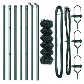 Cerca de eslabones de cadena con 7 postes 0.4x10 m de acero galvanizado verde by , fence panels - Ref: Foro24-3351074, Price:...