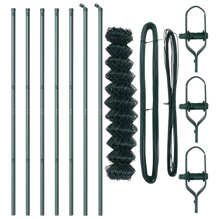 Cerca de eslabones de cadena con 7 postes 1.5x10 m de acero galvanizado verde de , Paneles de vallas - Ref: Foro24-3351080, P...
