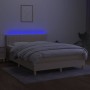 Cama box spring con colchón y LED tela crema 140x200 cm
