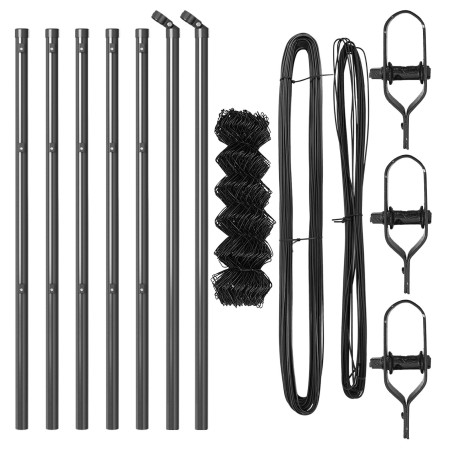 Cerca de eslabones de cadena con 7 postes 0.6x10 m de acero galvanizado gris de , Paneles de vallas - Ref: Foro24-3351103, Pr...