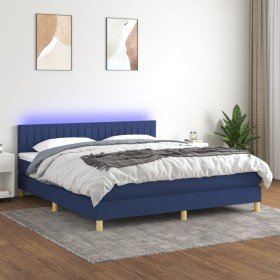 Cama box spring con colchón y LED tela azul 160x200 cm Cama box spring con colchón y LED tela azul 160x200 cm