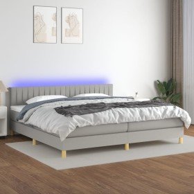 Cama box spring con colchón tela y LED gris claro 200x200 cm Cama box spring con colchón tela y LED gris claro 200x200 cm