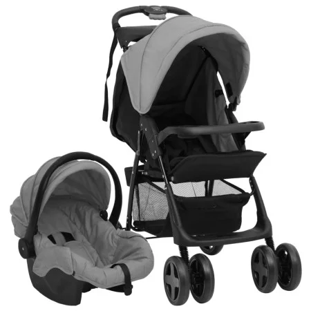 Light gray and black steel 3-in-1 baby stroller by vidaXL, Baby strollers - Ref: Foro24-10389, Price: 227,23 €, Discount: %