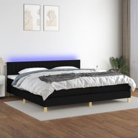 Cama box spring con colchón LED tela negro 200x200 cm Cama box spring con colchón LED tela negro 200x200 cm